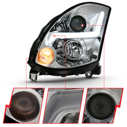 ANZO 2003-2007 Infiniti G35 Projector Headlight Plank Style Black (HID Compatible, No HID Kit )