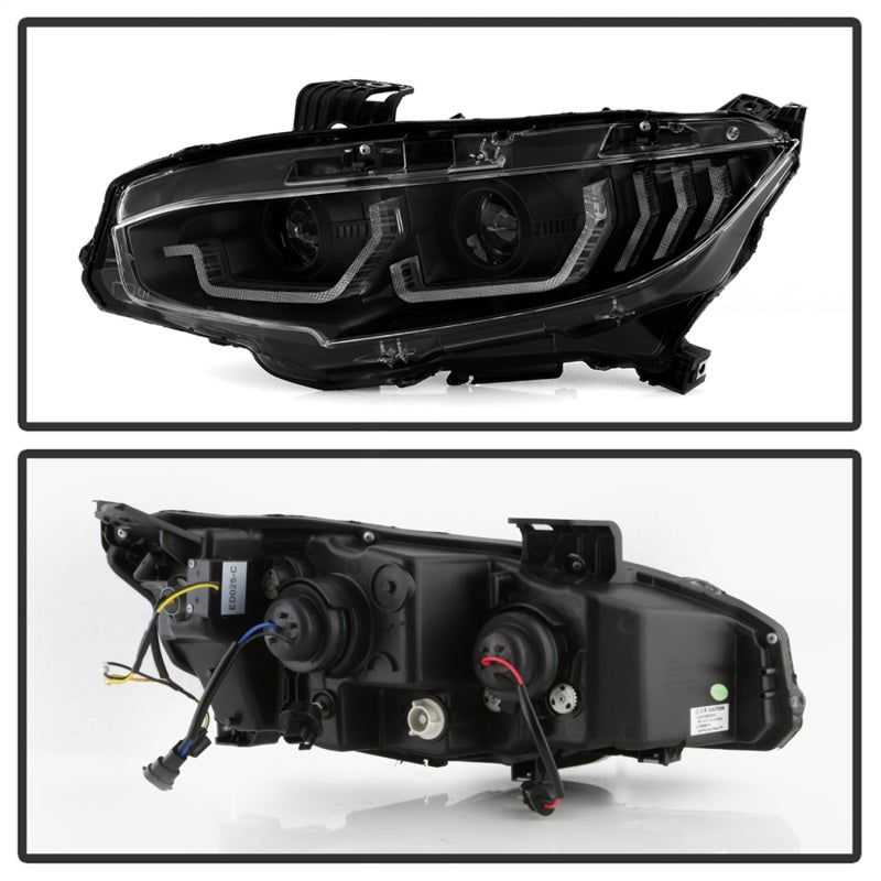 Spyder Honda Civic 16- 2DR/4DR/Hatchback Projector Headlights - Black PRO-YD-HC16SI-SEQGR-BK