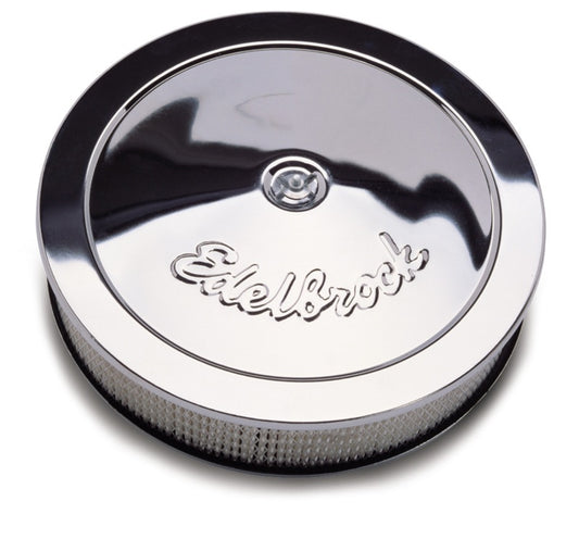 Edelbrock Air Cleaner Pro-Flo Series Round Steel Top Paper Element 14In Dia X 3 313In Chrome