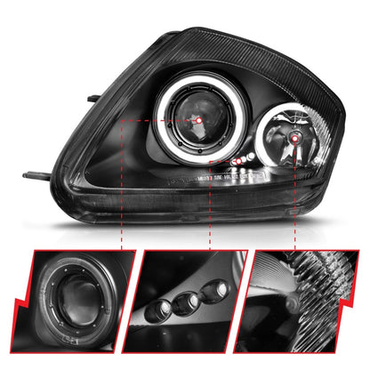 ANZO 2000-2005 Mitsubishi Eclipse Projector Headlights w/ Halo Black