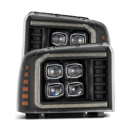 AlphaRex 05-07 Ford F250/350/450/550 Super Duty NOVA LED Proj HL Blk w/Actv Light & Seq Sig + SB DRL