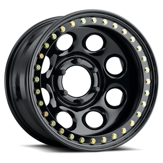 Raceline RT81 Rock 8 17x8in / 5x114.3 BP / -25mm Offset / 83.82mm Bore - Gloss Black Beadlock Wheel