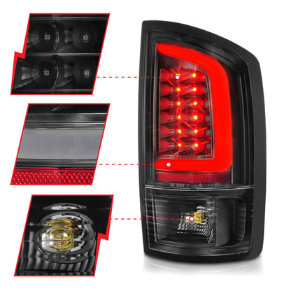 ANZO 2002-2006 Dodge  Ram 1500 LED Tail Lights w/ Light Bar Black Housing Clear Lens