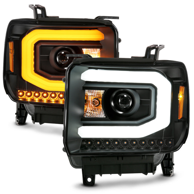 ANZO GMC SIERRA 1500 14-15 2500H/15-19 Projector Headlight Plank Style Black w/ Switchback (Halogen)