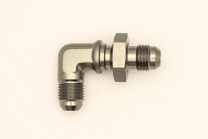 DeatschWerks 6AN Male Flare To 6AN Male Flare Bulkhead Adapter 90-Degree (Incl. Nut)