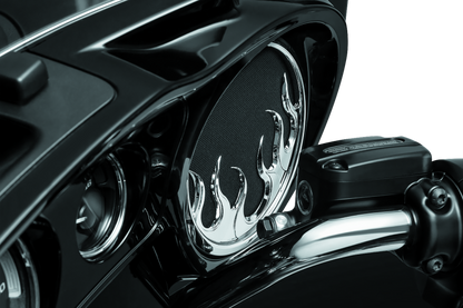 Kuryakyn Flame Speaker Grills For 14-Up Touring Models Chrome