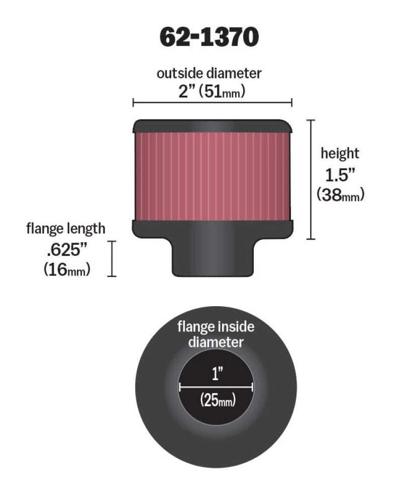 K&N 1in Flange ID x 2in OD x 1.5 inch H Rubber Base Crankcase Vent Filter