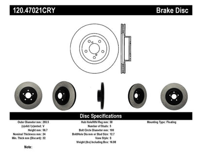 Stoptech 06-08 Subaru Legacy Wagon/Sedan 2.5i Front Cyro Performance Rotor