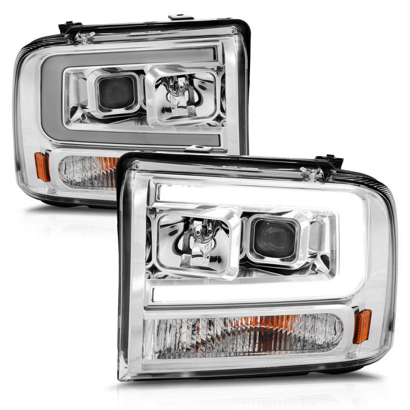 ANZO 99-04 Ford F250/F350/F450/Excursion (excl 99) Projector Headlights - w/Light Bar Chrome Housing