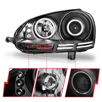 ANZO 2006-2009 Volkswagen Rabbit Projector Headlights w/ Halo Black (CCFL)