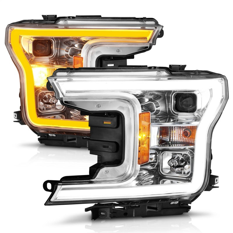 ANZO 2018-2020 Ford F-150 Projector Headlight w/Plank Style Switchback Chrome Housing