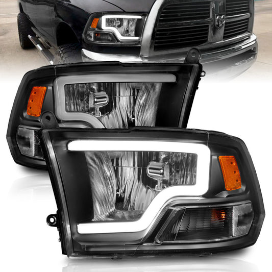 ANZO 2009-2018 Dodge Ram 1500 Crystal Headlights w/ Light Bar Black Housing