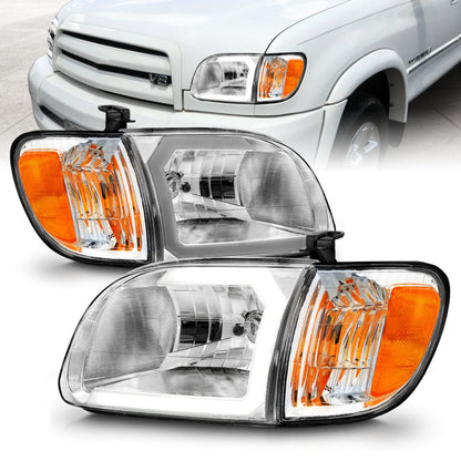 ANZO 00-04 Toyota Tundra (Reg/Acc Cab Only) Crystal Headlights w/Lgt Bar Chrome w/Corner Lights 2pc